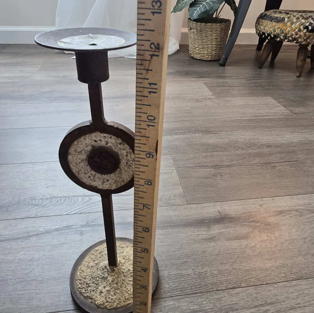 Pier 1 Candleholder Rock Metal Heavy Duty Tall Home Decor Art Accents